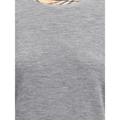 Burberry Knit Roundneck Wool Pullover with Check Trim