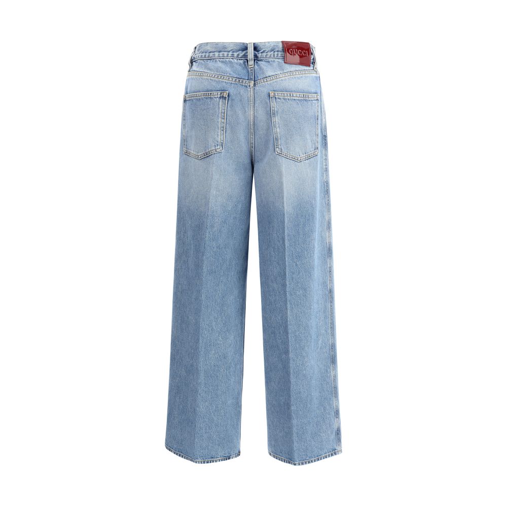Gucci Light Blue Cotton Wide Leg Denim Jeans
