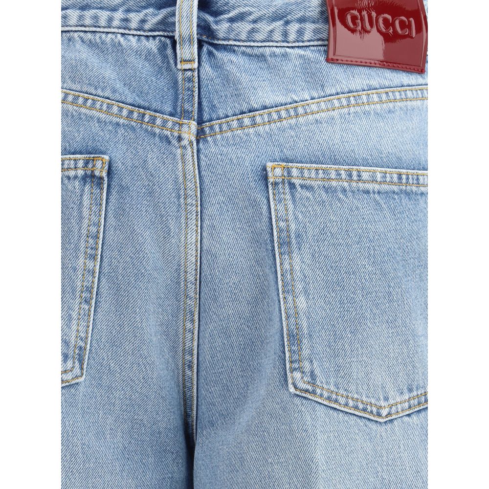Gucci Light Blue Cotton Wide Leg Denim Jeans