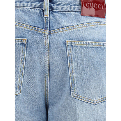 Gucci Light Blue Cotton Wide Leg Denim Jeans