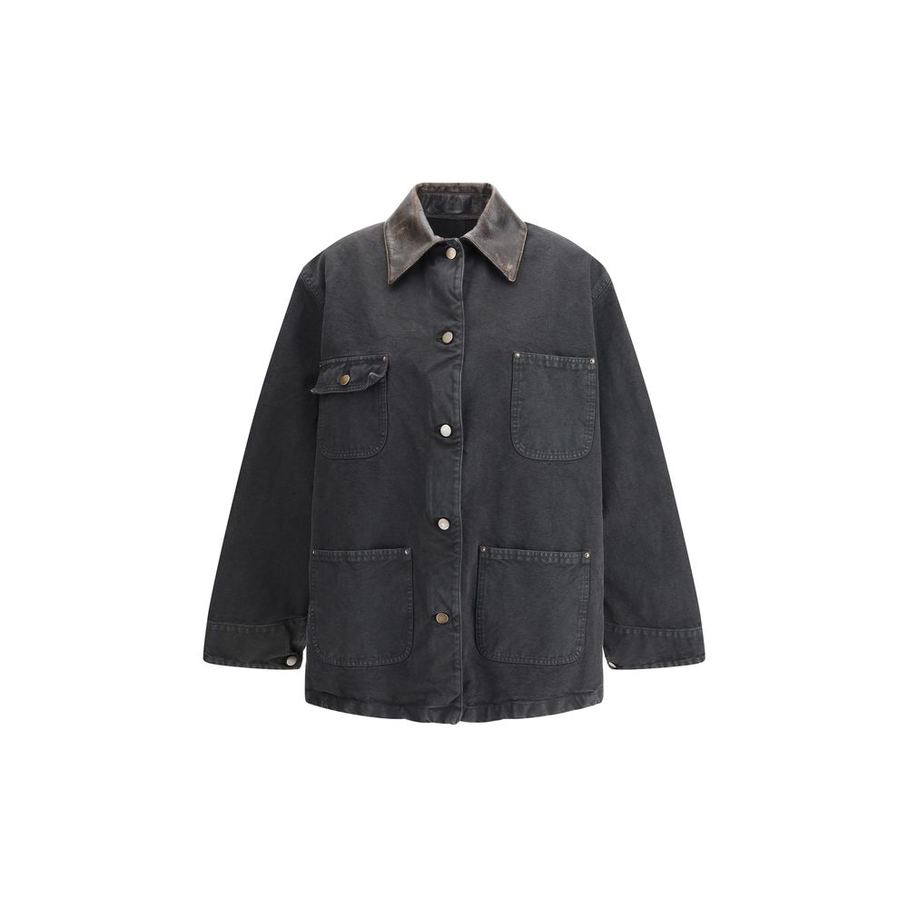 Prada Oversized Denim Jacket with Leather Collar
