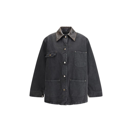 Prada Oversized Denim Jacket with Leather Collar
