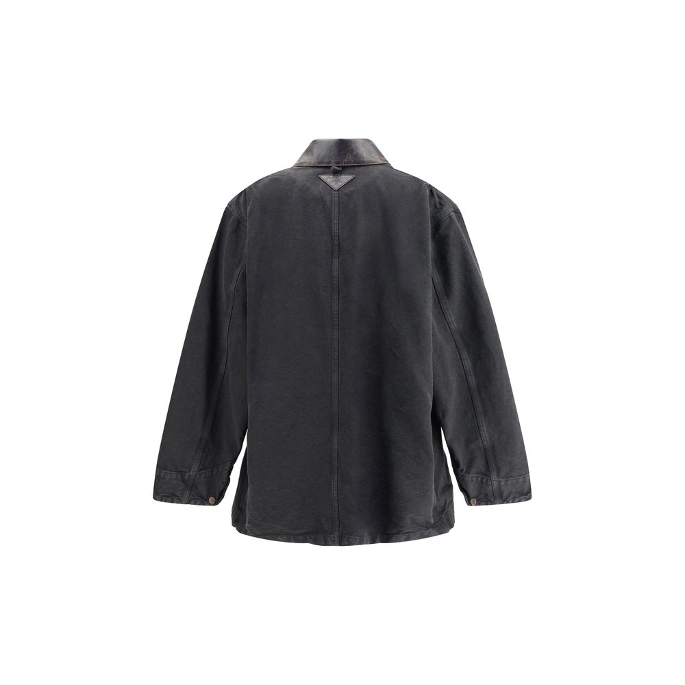 Prada Oversized Denim Jacket with Leather Collar