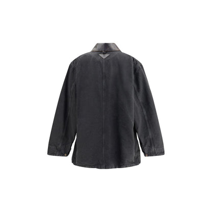 Prada Oversized Denim Jacket with Leather Collar