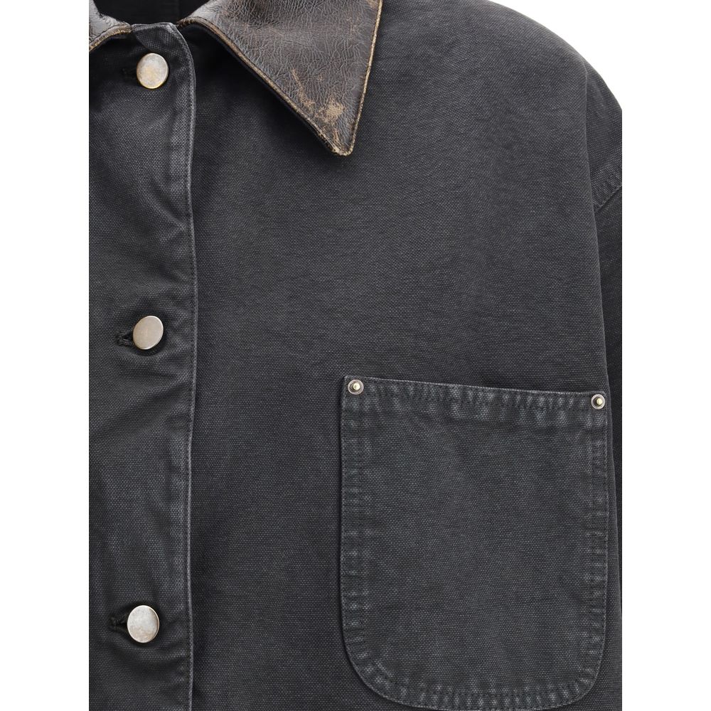 Prada Oversized Denim Jacket with Leather Collar