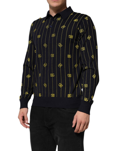 Dolce & Gabbana Black Logo Jacquard Knitted Polo Shirt
