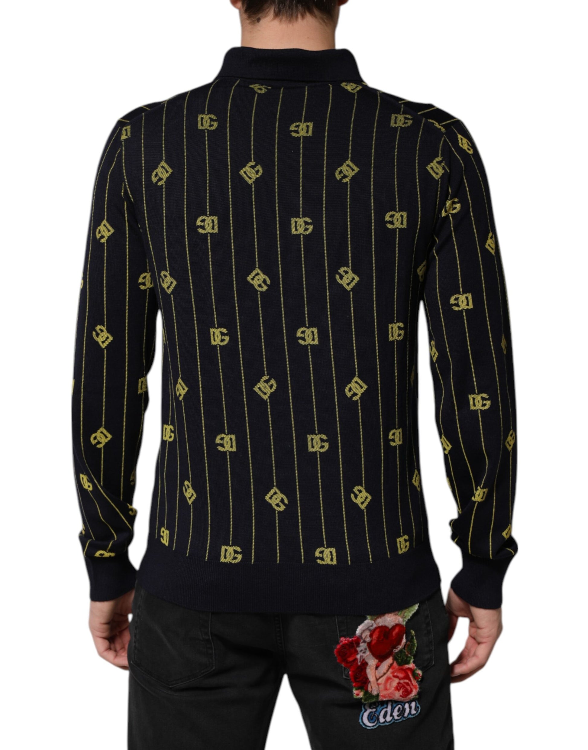 Dolce & Gabbana Black Logo Jacquard Knitted Polo Shirt