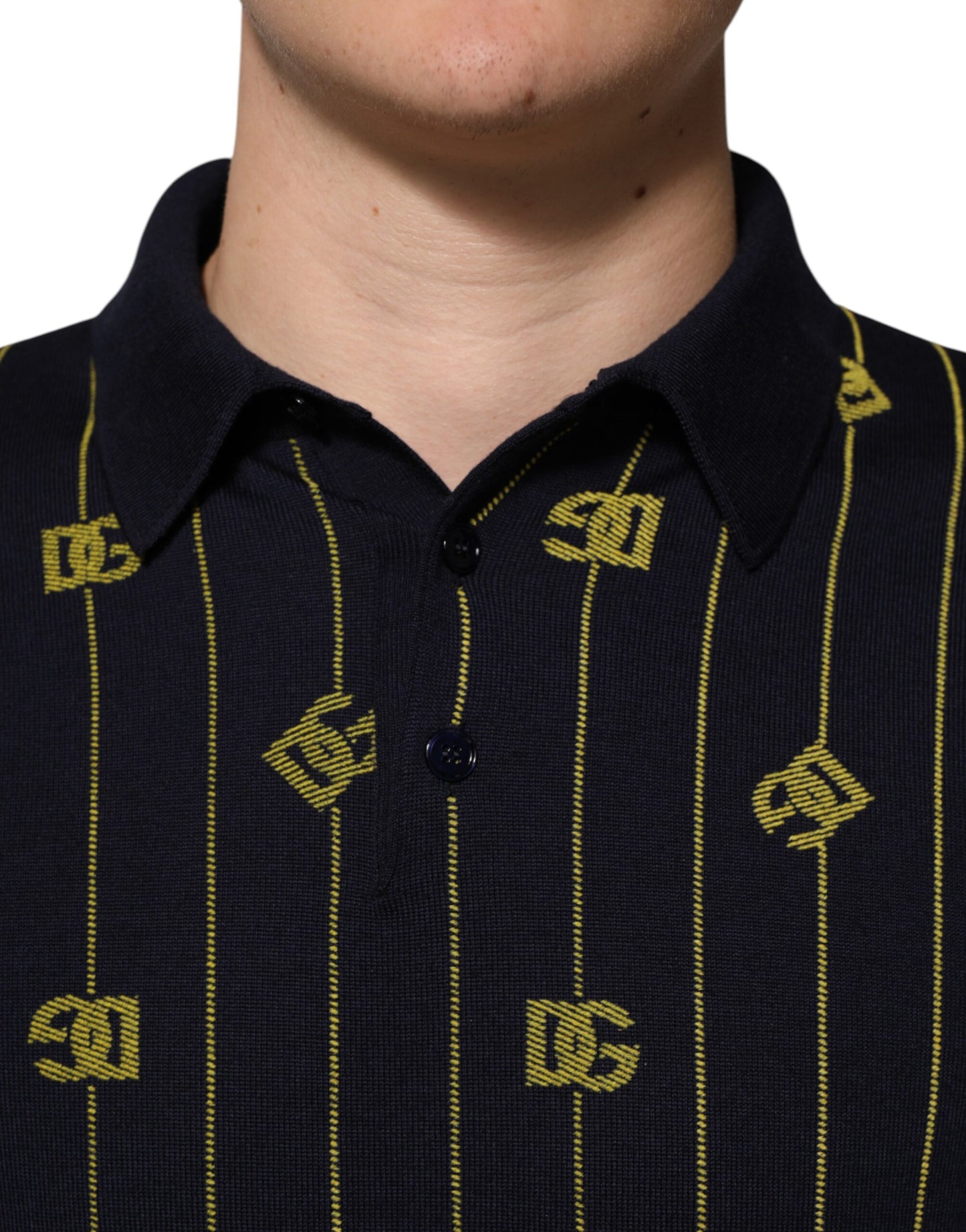 Dolce & Gabbana Black Logo Jacquard Knitted Polo Shirt
