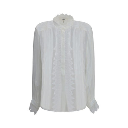 Chloé Ruffled Silk Muslin and Lace Blouse