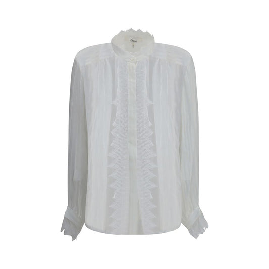 Chloé Ruffled Silk Muslin and Lace Blouse