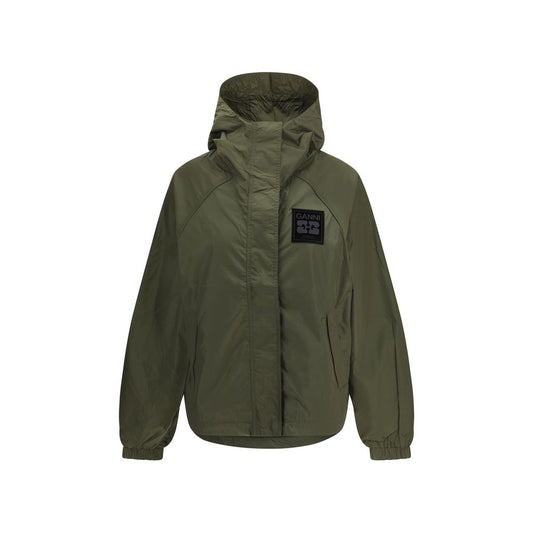 Ganni Green Hooded Waterproof Jacket for Women