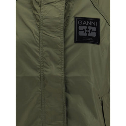 Ganni Green Hooded Waterproof Jacket for Women