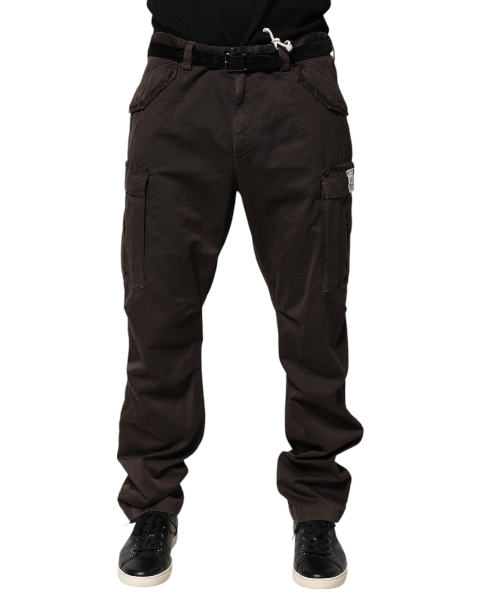 Dolce & Gabbana Brown Cotton Stretch Cargo Trousers for Men
