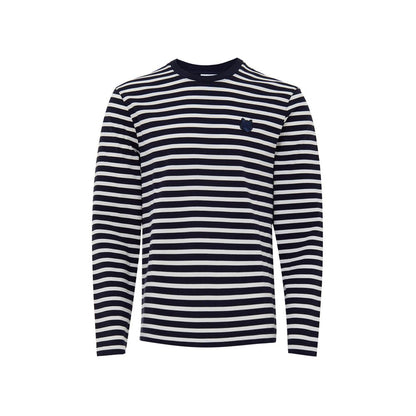 Maison Kitsuné Blue Cotton Long Sleeve Striped Sweater