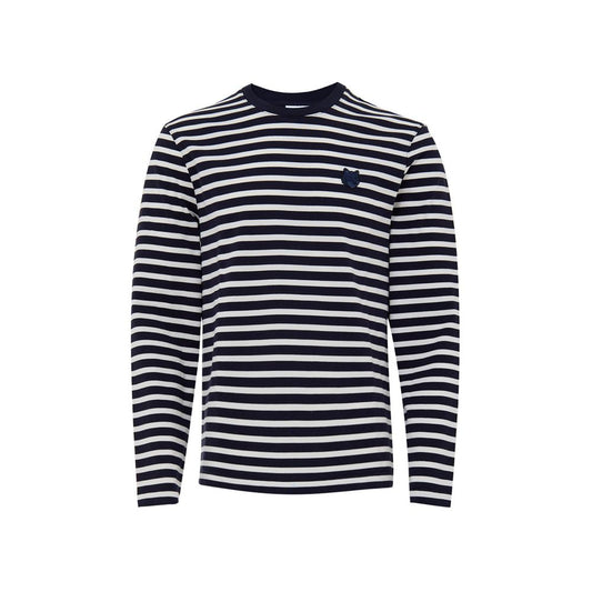 Maison Kitsuné Blue Cotton Long Sleeve Striped Sweater