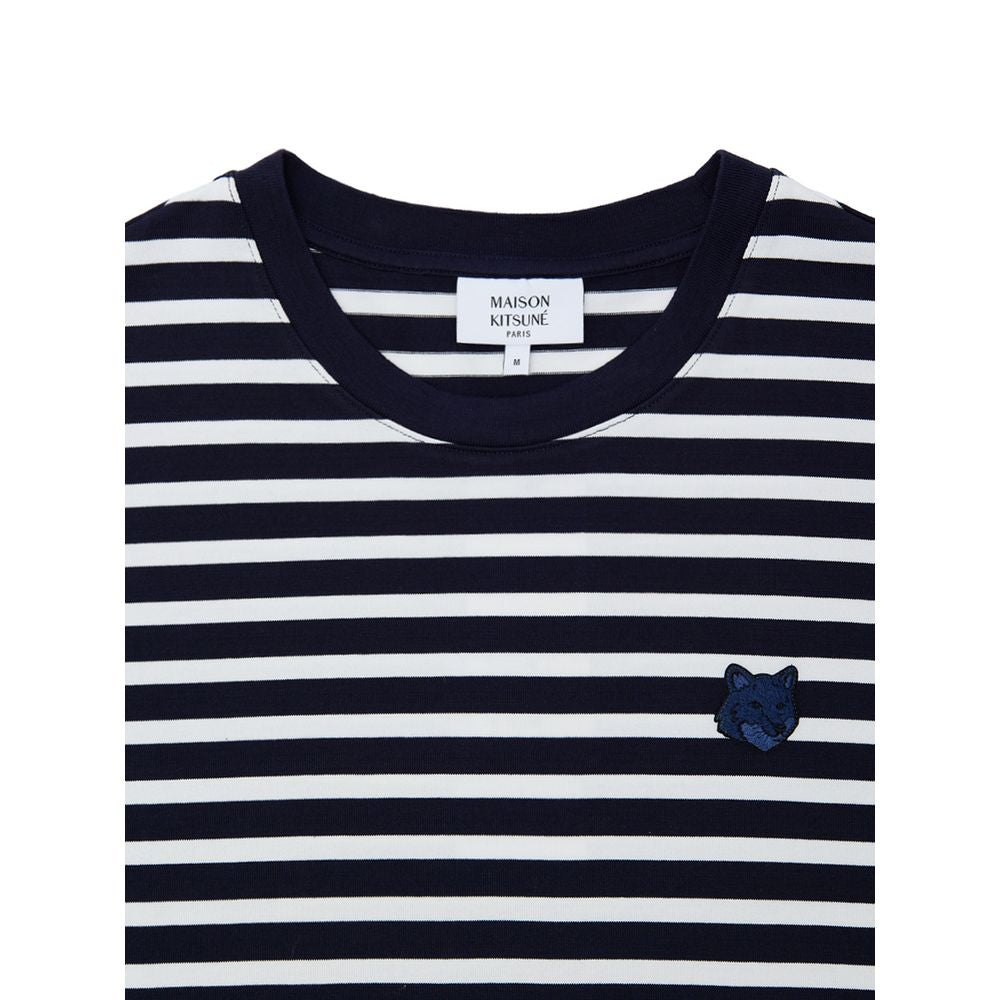Maison Kitsuné Blue Cotton Long Sleeve Striped Sweater