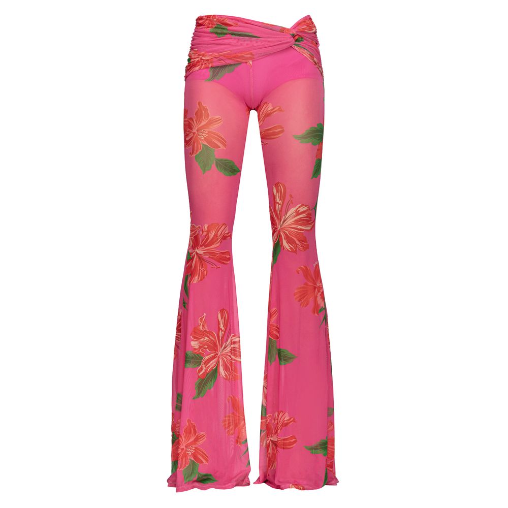 PINKO Floral Pink Semi Sheer Flared Trousers