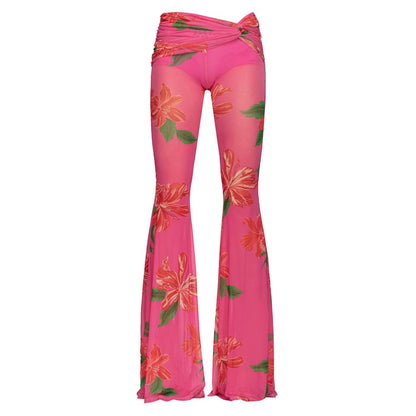 PINKO Floral Pink Semi Sheer Flared Trousers