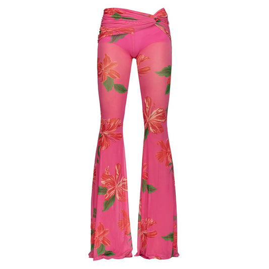 PINKO Floral Pink Semi Sheer Flared Trousers