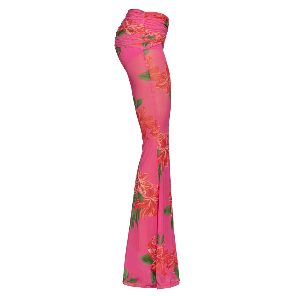 PINKO Floral Pink Semi Sheer Flared Trousers