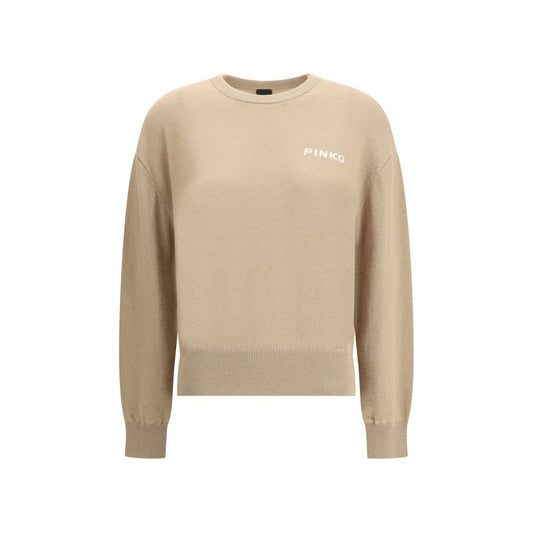 PINKO Beige Two-Birds Logo Wool Blend Sweater