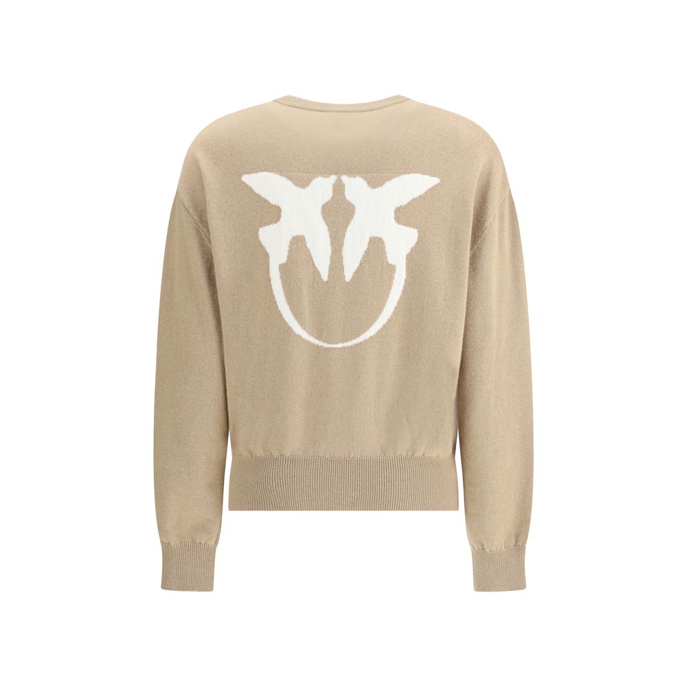 PINKO Beige Two-Birds Logo Wool Blend Sweater