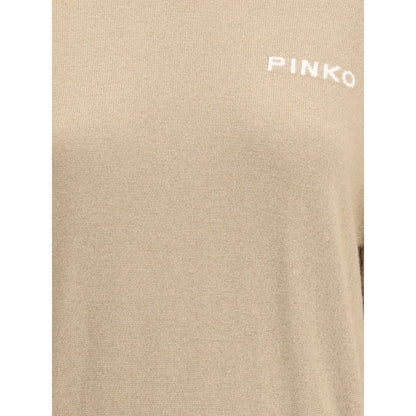 PINKO Beige Two-Birds Logo Wool Blend Sweater