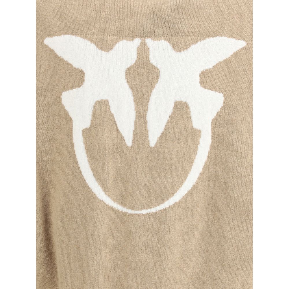 PINKO Beige Two-Birds Logo Wool Blend Sweater