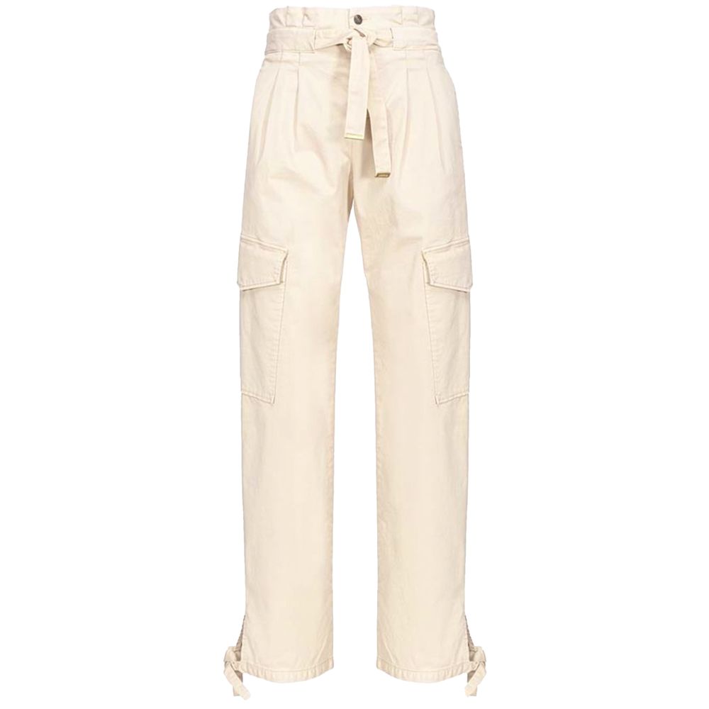 PINKO White Cotton Jeans with Ribbon Drawstring