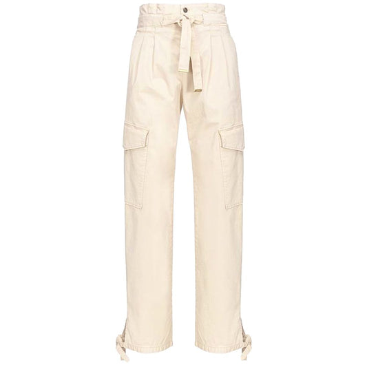PINKO White Cotton Jeans with Ribbon Drawstring