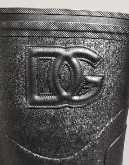 Dolce & Gabbana Black Argento Pull On Rain Boots Shoes