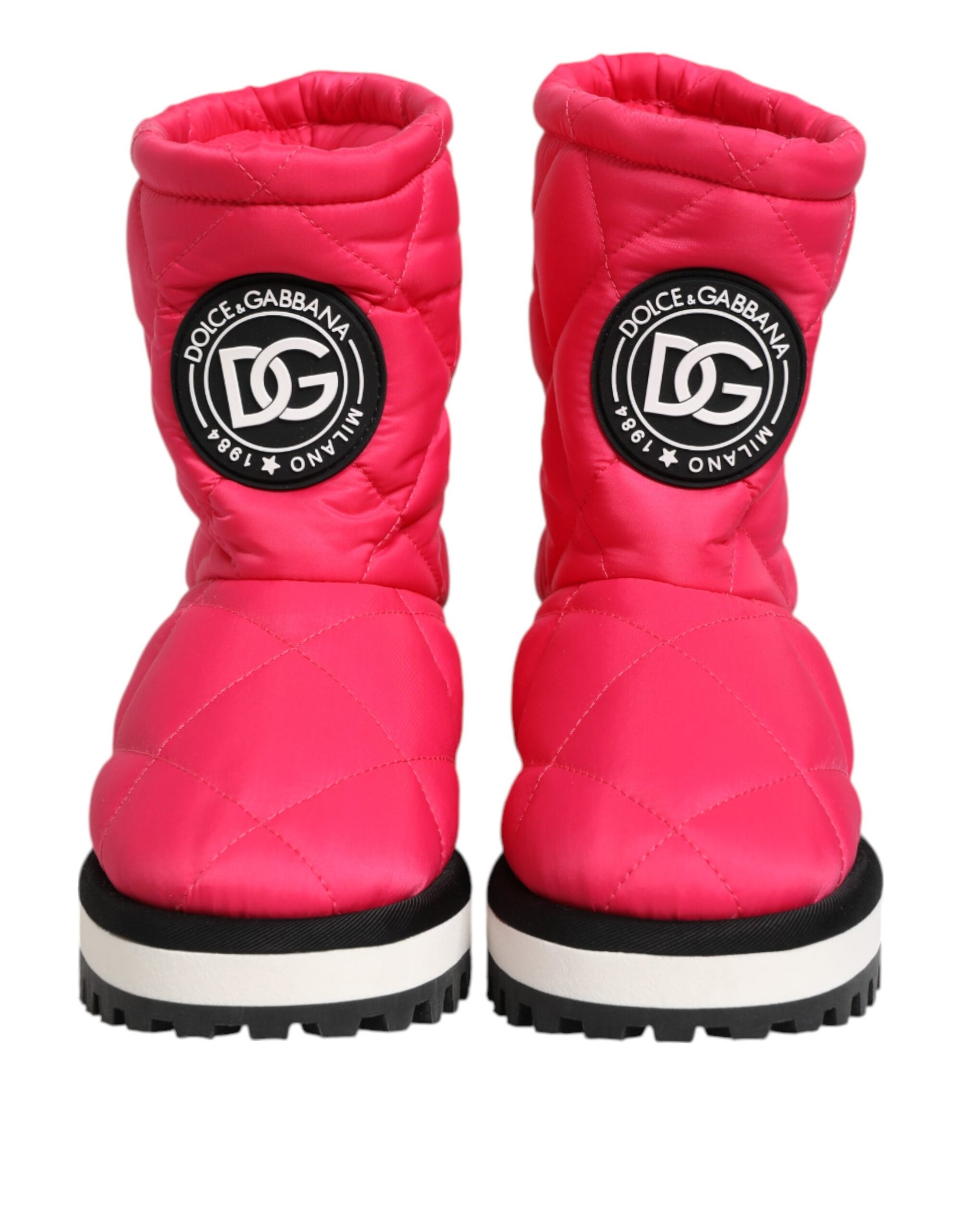 Dolce & Gabbana Pink White Viscose Padded Mid Calf Boots