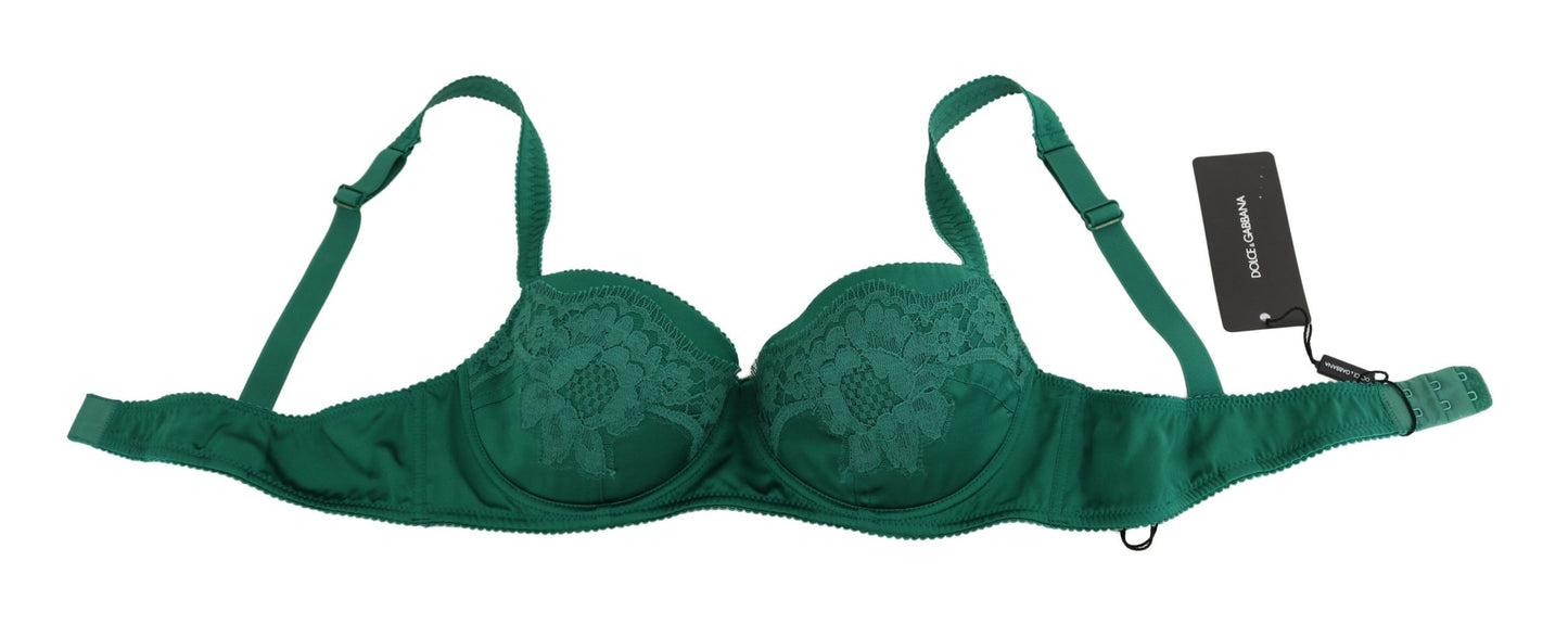  - Enchanting Green Floral Lace Silk Bra