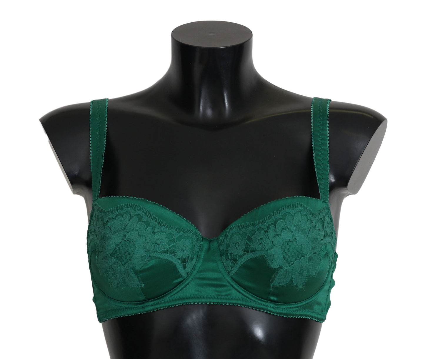  - Enchanting Green Floral Lace Silk Bra