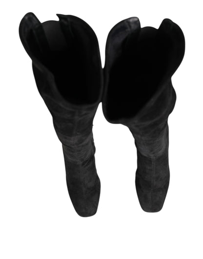 Dolce & Gabbana Black Suede Leather Knee High Boots for Women