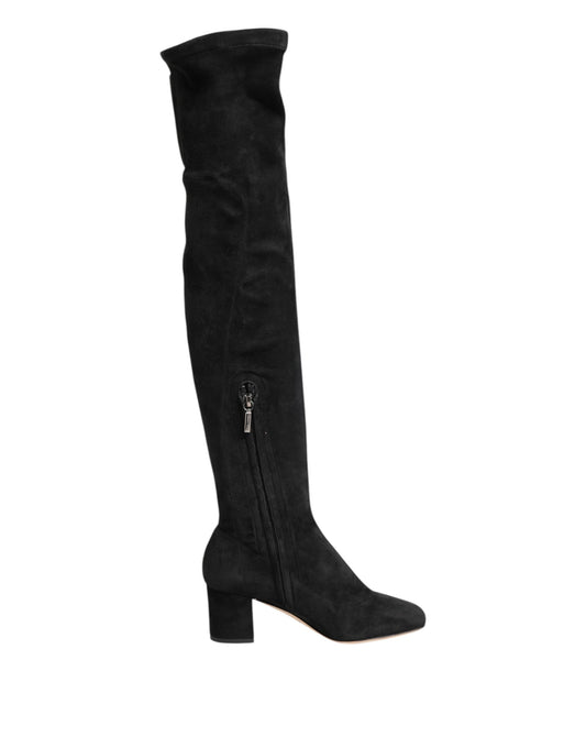 Dolce & Gabbana Black Suede Leather Knee High Boots for Women
