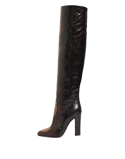 Dolce & Gabbana Brown Python Snakeskin Print Riding Boots