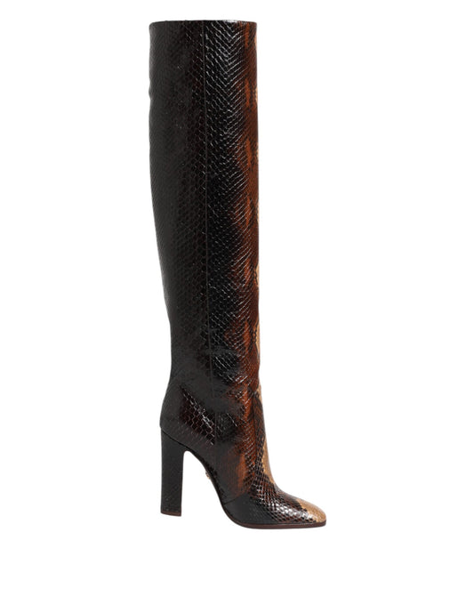 Dolce & Gabbana Brown Python Snakeskin Print Riding Boots