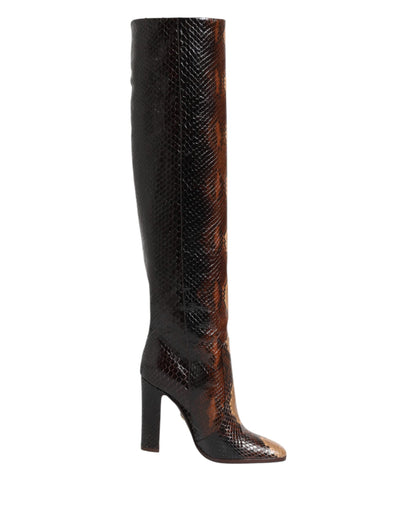 Dolce & Gabbana Brown Python Snakeskin Print Riding Boots