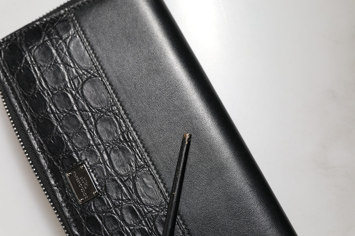 Dolce & Gabbana Black Leather DG Plaque Zip Around Continental Wallet