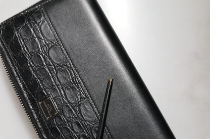 Dolce & Gabbana Black Leather DG Plaque Zip Around Continental Wallet