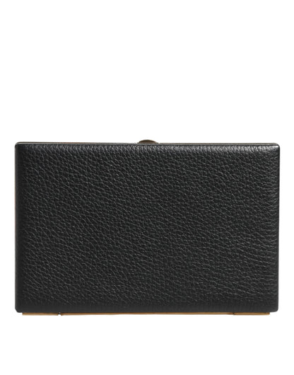 Dolce & Gabbana Black Leather Gold Frame Clutch Evening Party Purse Bag