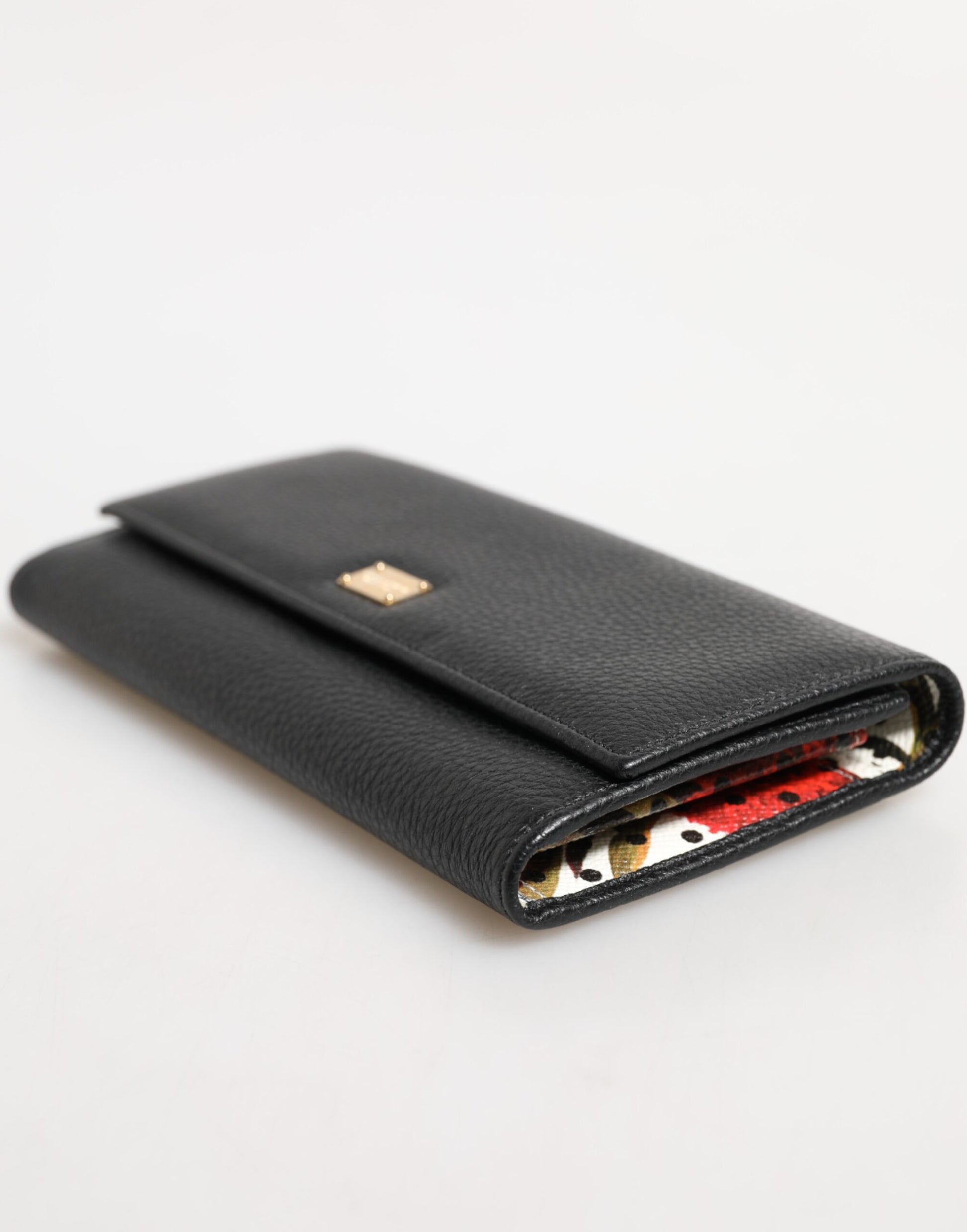 Dolce & Gabbana Black Leather Trifold Logo Plaque Card Holder Wallet