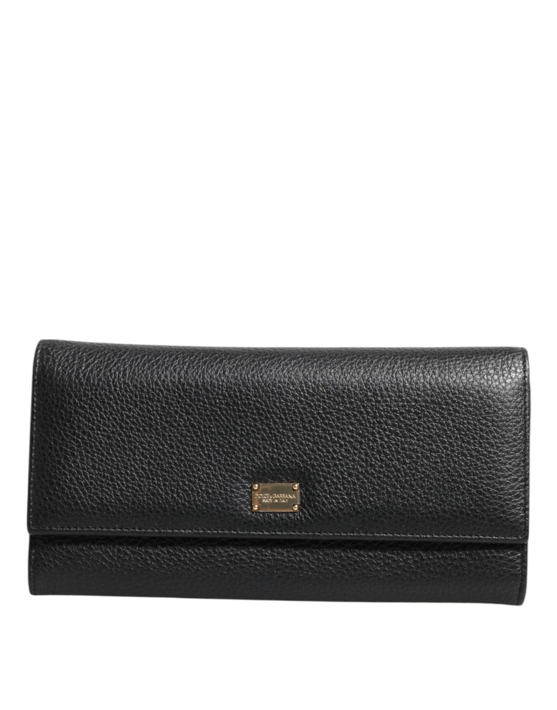 Dolce & Gabbana Black Leather Logo Plaque Card Holder Trifold Wallet