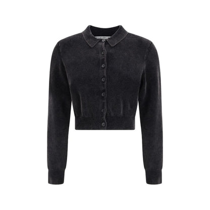 Alexander Wang Black Polo Cropped Button-Up Cardigan