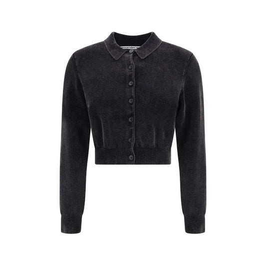 Alexander Wang Black Polo Cropped Button-Up Cardigan