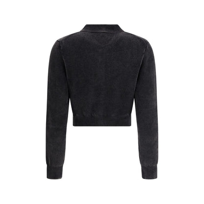 Alexander Wang Black Polo Cropped Button-Up Cardigan
