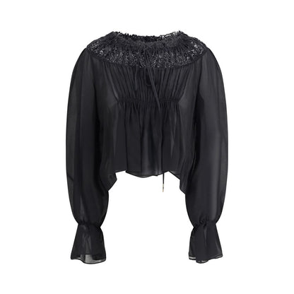 Chloé Silk Georgette and Lace Top