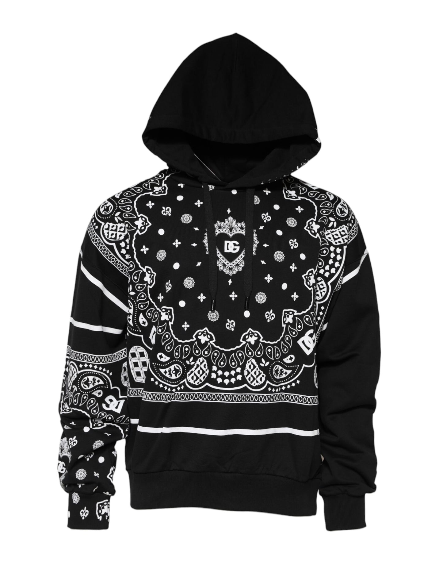 Dolce & Gabbana Black Bandana Hooded Men Sweatshirt