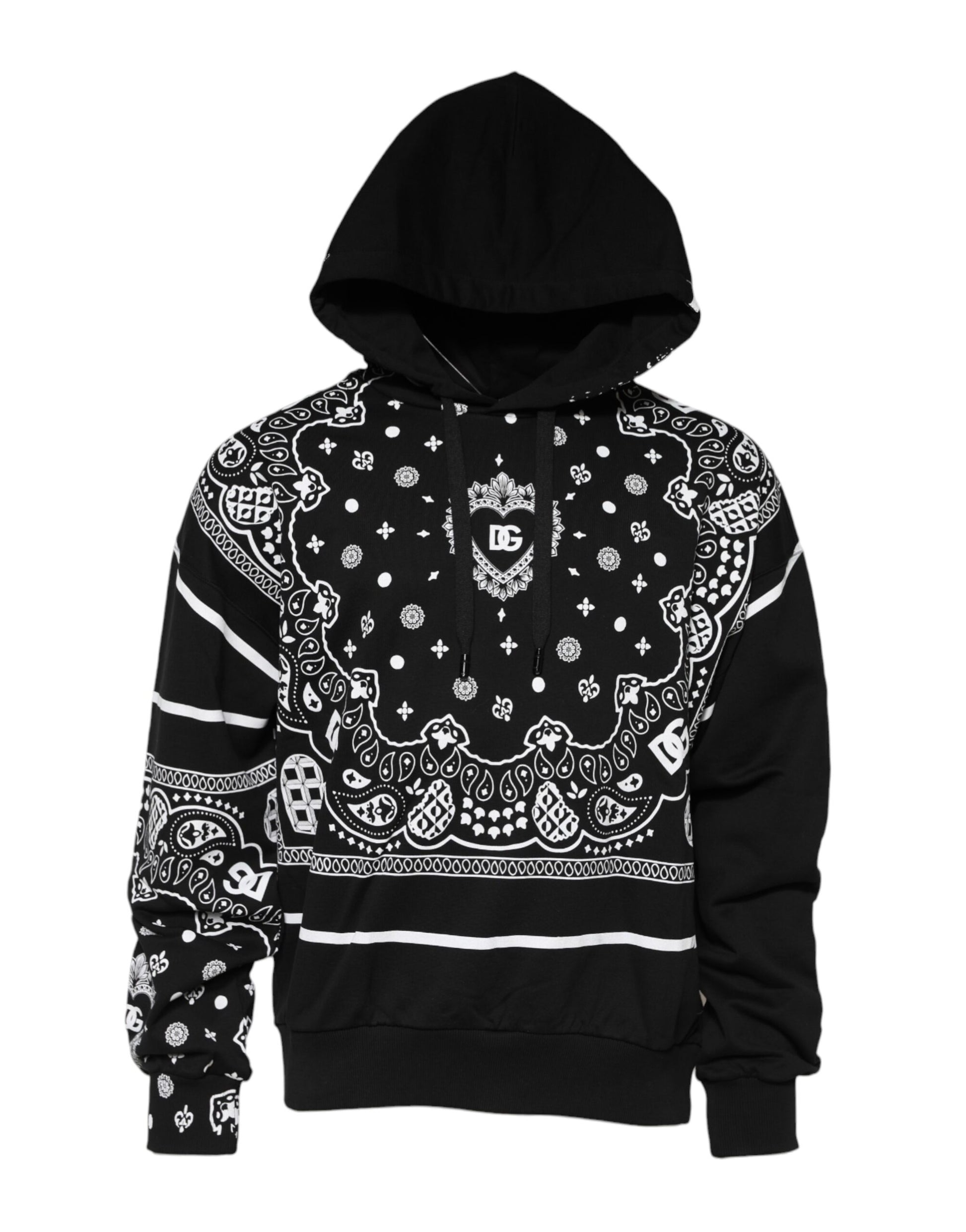 Dolce & Gabbana Black Bandana Hooded Men Sweatshirt